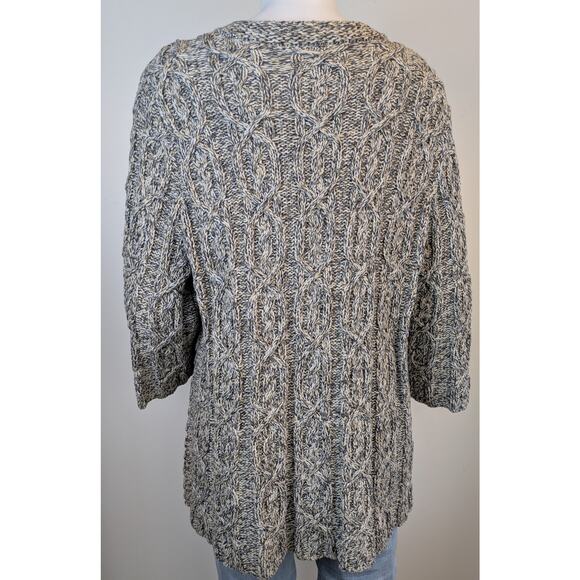 Leo & Nicole Coatigan Cardigan 1X Gray Cream Cable Knit Button Front Swing Style - Picture 5 of 9